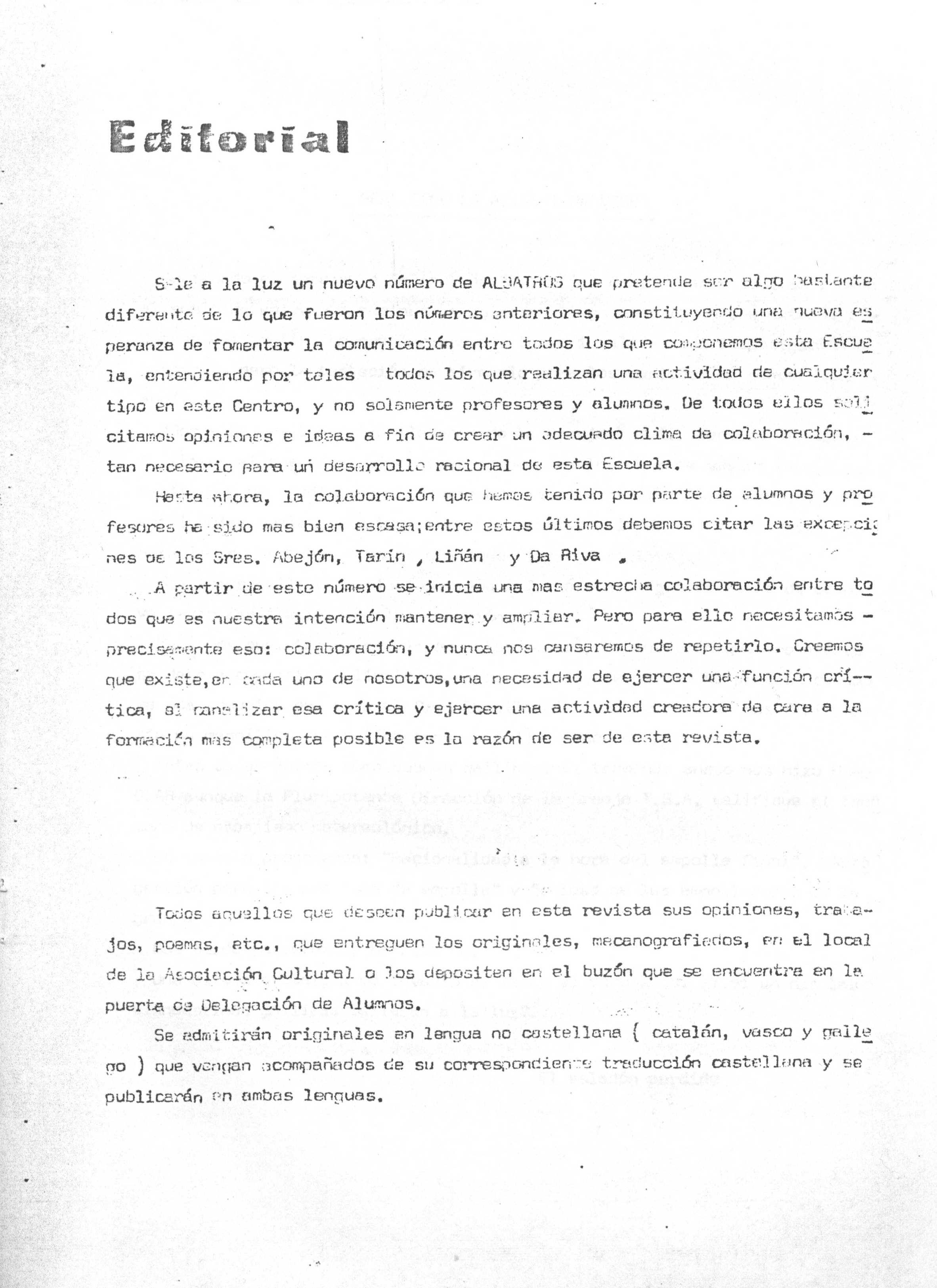 Página de Editorial Revista Albatros